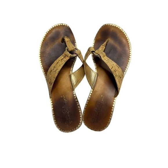 Lilly Pulitzer McKim Thong Sandals Women Size 8 Natural Cork Gold Ring Flat - Picture 2 of 7